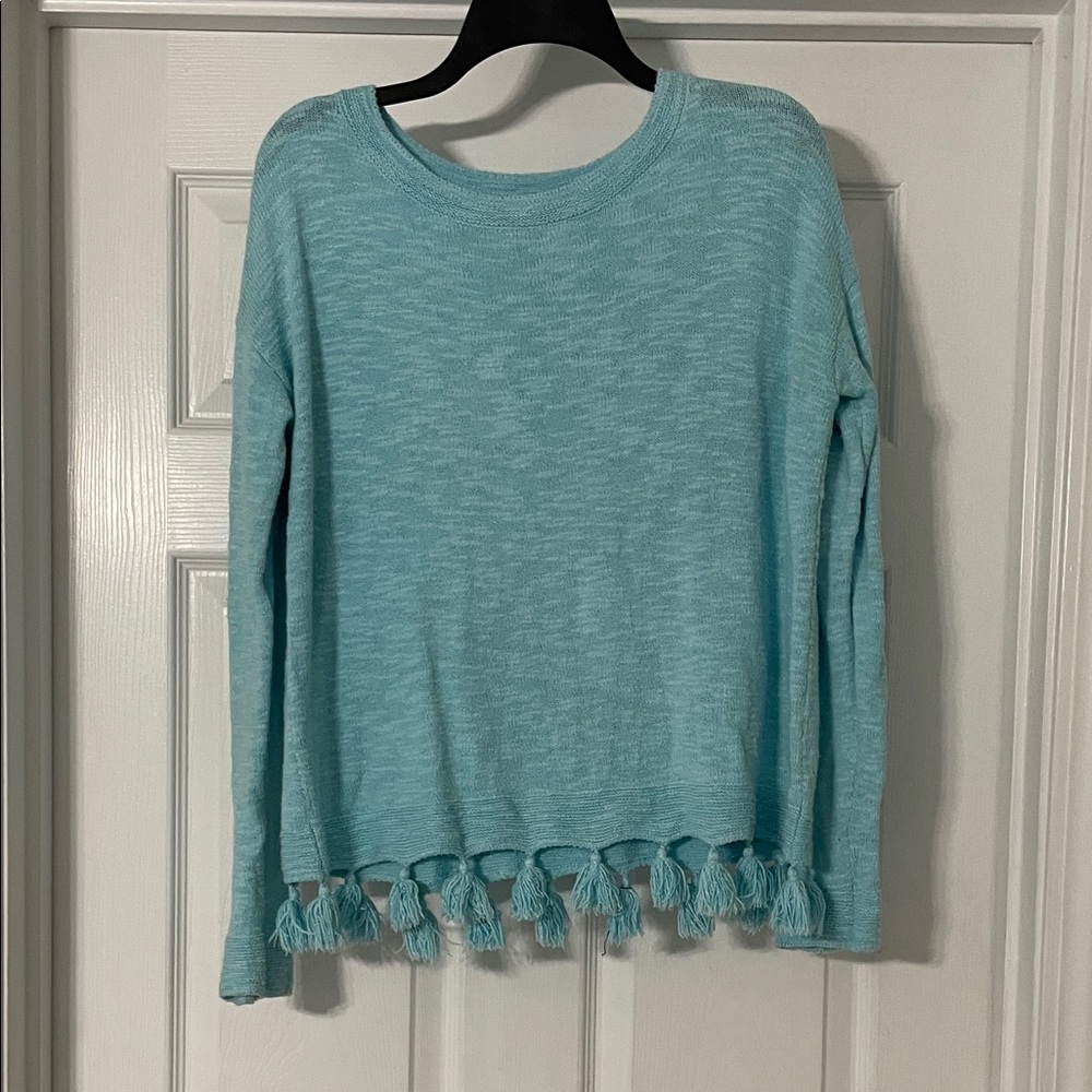 Lilly Pulitzer Aqua Fringe Hem Sweatshirt